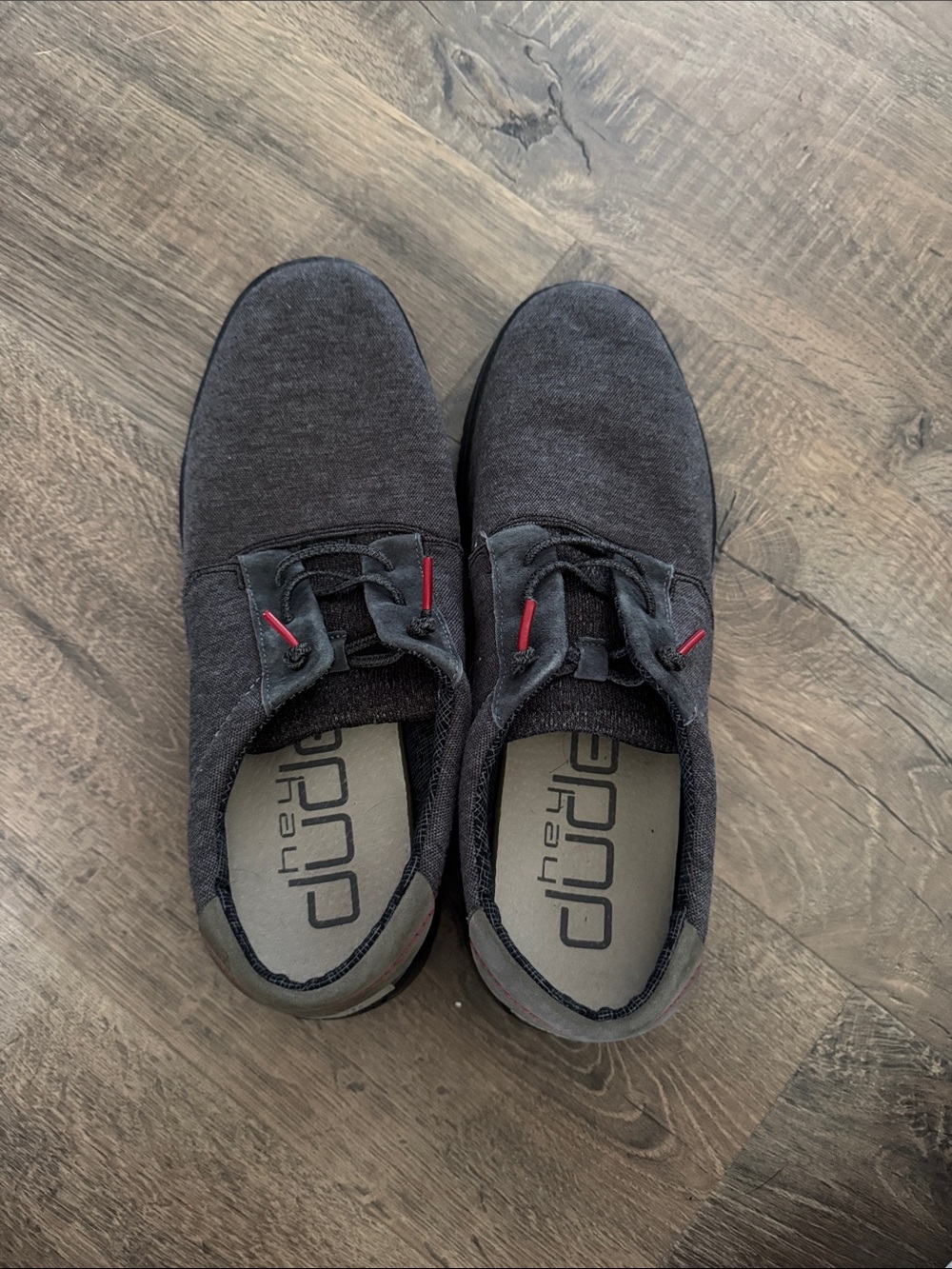 Hey Dude Men's Black Slip-On Loafers with Red Accent Tabs